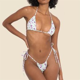 Women's Swimwear Spoondrift Sexy Floral Micro Thong Bikini Sets for Women Cute Triangle High Cut Bathing Suits Swimsuits Biquini 230411