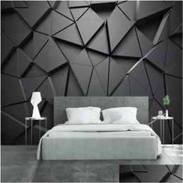 Wallpapers Modern Creative 3D Geometric Abstract Gray Triangle Large Mural Wallpaper Living Room Tv Wall Home Decor Cloth Fresco Dro Dhx9P