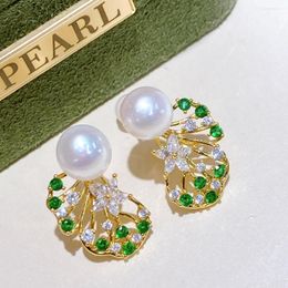 Stud Earrings 14K Gold Plated Luxury Zircon With Natural Pearl Women Handmade DIY Jewelry Gifts