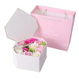 Artificial Rose Flowers Fake Flowers Wedding Birthday Heart Shaped Gift Anniversary Wedding Pink Black Box Flower217j