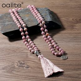 Pendant Necklaces OAIITE 108 Mala Prayer Meditation Yoga Necklace Women Men Hand Knotted Japamala Natural Stone Rhodonite Tassel Strand 231110