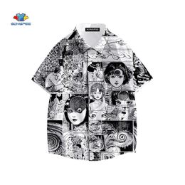 Men's Casual Shirts Japan Horror Manga Junji Ito Shirt 3D Printed Tomie Girl Hawaiian Shirt Summer Casual Beach Shirts Short Sleeve Oversized Tops 230411
