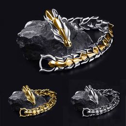 Charm Bracelets Vintage Mens Jewellery Hip Hop Punk Head Dragon Lin Retro Exaggerated Jewellery Accessories Gifts 230411