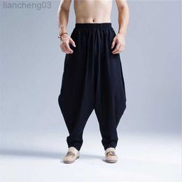 Men's Pants Cotton Linen Loose Full Length Trousers Man Summer Autumn 2022 New Elastic Waist Harem Pants Large Size M-5XL 6XL Casual Pants W0411