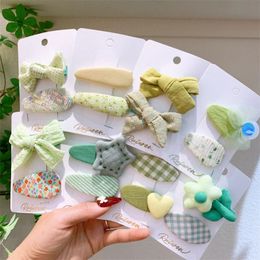 New Sweet Girl Princess Plaid BB Clip Fashion Small Fresh Green Series Korea Children Fabric Bow Hairpins Hair Accessories