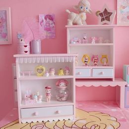 Storage Holders Racks Pink Girl Nordic Wooden Cabinet cute 3 floor desktop rack cosmetic brush Organiser home bedroom decoration Ornaments 230410