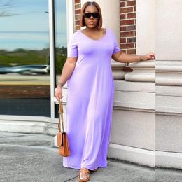 Plus Size Dresses 4XL 5XL Clothes For Women's Clothing Fashion Solid Maxi Dress O Neckline Perspective Short Sleeve Loose