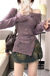 Women's Sweaters Zadily 2023 Winter Sexy Long Sleeve Women Frayed Sweater Korea Style O Neck Tops Knit Ladies Pullovers Party Female