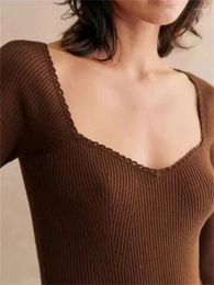 Women's Sweaters Square Collar Women Rib Knit Sweater Slim Solid Colours Elegant Female Long Sleeve Jumpers Early Autumn 2023