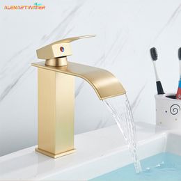 Bathroom Sink Faucets Waterfall Basin Deck Mounted Black Cold Water Chrome Mixer Taps Torneira 230410