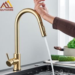 Kitchen Faucets Brushed Gold Touch Sensor Sensitive Smart Control Faucet Mixer Tap Taps 230411
