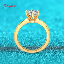With Side Stones Smyoue 18k Gold Plated 1ct Ring for Women Sparkling Classic Wedding Promise Band 925 Sterling Silver Jewellery 3 Colours 230410