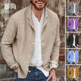 Men s Suits Blazers Loose Jacket Shirt Top Collar Button Solid Colour Cotton Linen Spring Summer Casual Clothing 220410