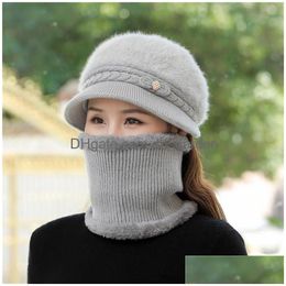 Hats & Scarves Sets Fleece Winter Beanies Lady Hat Scarf Breathable Wool Knitted Newsboy Hats For Women Neck Warm Protection Dhgarden Dh5Zg