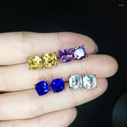 Stud Earrings Classic Charm Colored Square Cut Crystal For Men Women Simple Casual Everyday Jewelry Accessories Birthday Gift