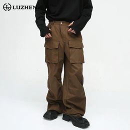 Men's Pants LUZHEN Men's Trend Baggy Cargo Pants American Style Streetwear Large Pocket Design Loose Wide Leg Overalls Fashion Autumn 3c605d 231110