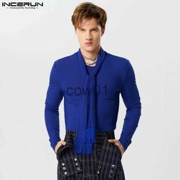 Men's T-Shirts 2023 Men T Shirts Solid Knitted Lace Up O-neck Long Sleeve Streetwear Men Clothing Skinny Fashion Casual Camisetas INCERUN S-5XL J231111