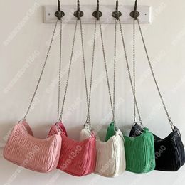 Women Pleated Nylon Shoulder Bag Summer Simple Solid Colour Underarm Bag Office Lady Travel Commute Dating Shopping Club Handbag