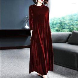 Casual Dresses 6XL Plus Size Loose Red Velvet Elegant Maxi Dress 2023 Autumn Winter Solid Vintage Midi Bodycon Long Sleeve Vestido