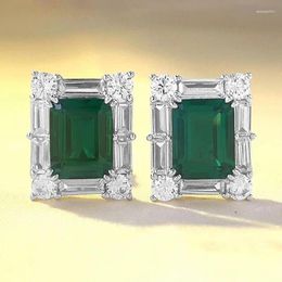 Stud Earrings 2023 Fashion S925 Silver Rectangle Imitation Emerald High Carbon Diamond Female