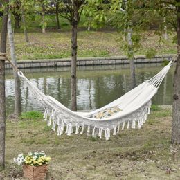 Camp Furniture Brazilian-Style Cotton Hammock Bed W/ Carrying Bag Indoor Outdoor Use White