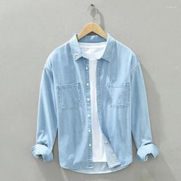 Men's Casual Shirts Spring Denim Shirt Men Cotton Vintage Long Sleeve Jeans Male Loose Outerwear Streetwear Black Blue