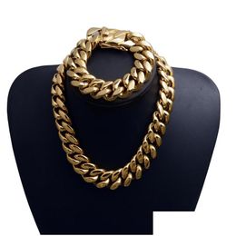 Bracelet Necklace Mens Gold Cuban Link Chains Hip Hop Jewellery 22M Stainless Steel Bracelets Drop Delivery Sets Dhgarden Otljt