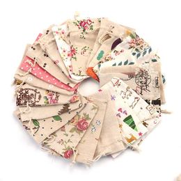 100pcs lot Multi Designs Cotton Bags 10x14cm Linen Drawstring Gift Bag Muslin Cosmetics Gifts Jewellery Packaging Bags & Pouches263j