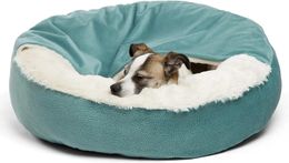 kennels pens Dog Cat Bed with Attached Blanket Soft Plush Cosy Donut Cuddler Hooded Pet Beds Washable Round Bed Orthopaedic Calming Cat Cave 231110