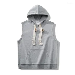 Men's Hoodies Sports Hooded Sleeveless Hoodie Solid Color Pullover Vest Casual