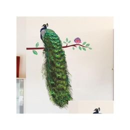 Wall Stickers Colourf Animals Peacock On Branch Feathers 3D Vivid Decals Home Decor Art Decal Poster Y0805 Drop Delivery Garden Dha8W