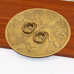 Handles Pulls Retro Furniture Copper Bookcase Cupboard Handle Brass Chinese Cabinet Round Knob Wardrobe Ring Pendant 14 18 24CM 230410