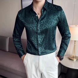 Men's Casual Shirts Autumn Leopard Print Silky Men Fashion Buttons Up Long Sleeve Shirt Night Club/party Slim Fit Chemise Homme