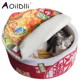 Cat Beds Furniture Mat Cute Warm Dog Beds Ramen House For All Seasons Pet Furniture cat Japanese Circular Nest Creative Closed Instant Noodles Pet W0411