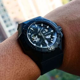 Wristwatches Reef TigerRT Men Sports Watches Dive All Black Skeleton For Automatic Mechanical Rubber Watch Accessories RGA6903S 231110