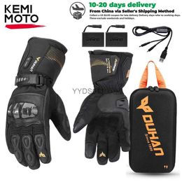 Five Fingers Gloves Leather Heated Motorcycle Gloves Winter Touch Screen Ski Camping Heated Gloves Battery Powered Waterproof Motorcycle Motorbike YQ231111