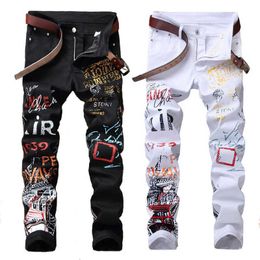 Jeans For Men Designer Casual Printed Slim Pants High Street Hip Hop Denim Plus Size 29-38 Y23