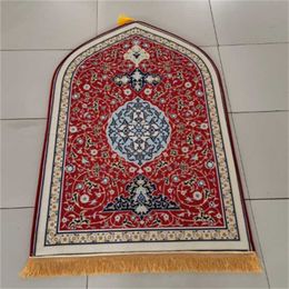 Carpet Printed Prayer Mat for Muslim Ramadan Flannel Carpet Worship Kneel Embossing Nonslip Soft Portable Travel Prayer Rug Kids Adult Z0411