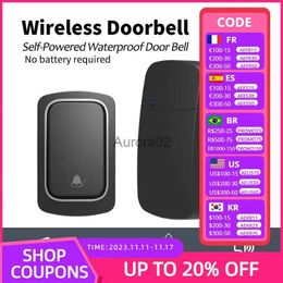 Doorbells Wireless Doorbell EU Plug Self-Powered Outdoor Waterproof Door Bell 150m Long Wireless Distance 38Songs Home Welcome Doorbell YQ231111