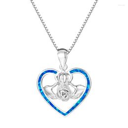 Pendant Necklaces Blue White Opal Love Heart Necklace Rose Flower Crown Gold Colour Chain For Women Fashion Jewellery