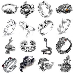 Band Rings Ring For Women Girls Snake Smile Fashion Men Jewellery Vintage Ancient Silver Colour Punk Hip Hop Adjustable Boho Frog P230411