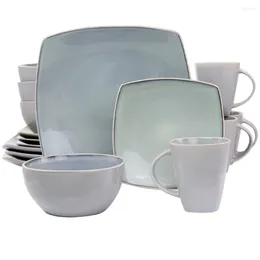 Plates GBS 16 Pieces Stoare Dinnerware Set In Light Grey Using Grey Speckle Reaction Glaze Clean And Natural Appearance