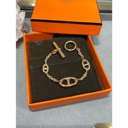 Luxury Charm Bracelet Copper Pig Nose Esigner Hollow Round Circle Bucket Chain For Women Jewellery With Box Drop Delivery Dhm9E