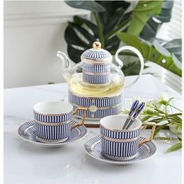 Cups & Saucers European Style Teapot Bone China Coffee Cup Saucer Set Hand-painted Striped Ceramic English Afternoon Tea Drinking298p