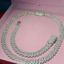 fashion Jewellery necklace bracelet pass diamond hip hop Jewellery vvs stone Shiny 2row womens 14mm 925 sterling silver necklace moissanite cuban chain link