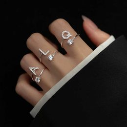 Band Rings Fashion Crystal Name Letters Rings Classic Cubic Zirconia Adjustable Opening Alphabet Finger Rings For Women Girls Party Jewellery P230411