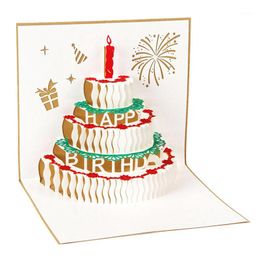 Greeting Cards Happy Birthday Postcard Gift Paper 3D Handmade Up Laser Cut Vintage Cake With Envelope Gold1