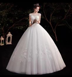 2024 elegant super beautiful quality round neckline bridal with handmade beads wedding ball gown with lace luxury and elegant gown