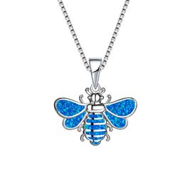 Pendant Necklaces Cute Female Small Bee Necklace Classic Silver Colour Chain Vintage Bridal Blue Opal Wedding For WomenPendant