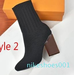 autumn winter socks heeled heel boots fashion sexy Knitted elastic designer Alphabetic women shoes lady Letter Thick high heels Large size 35-42 us3-us11 With b
